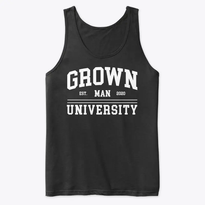 Grown Man University White Text